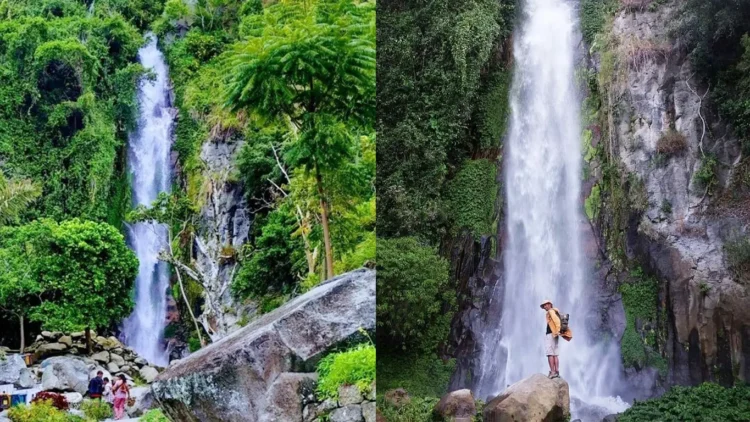 Pesona air terjun janji di balik gugusan bukit yang mengelilingi danau toba Air terjun janji